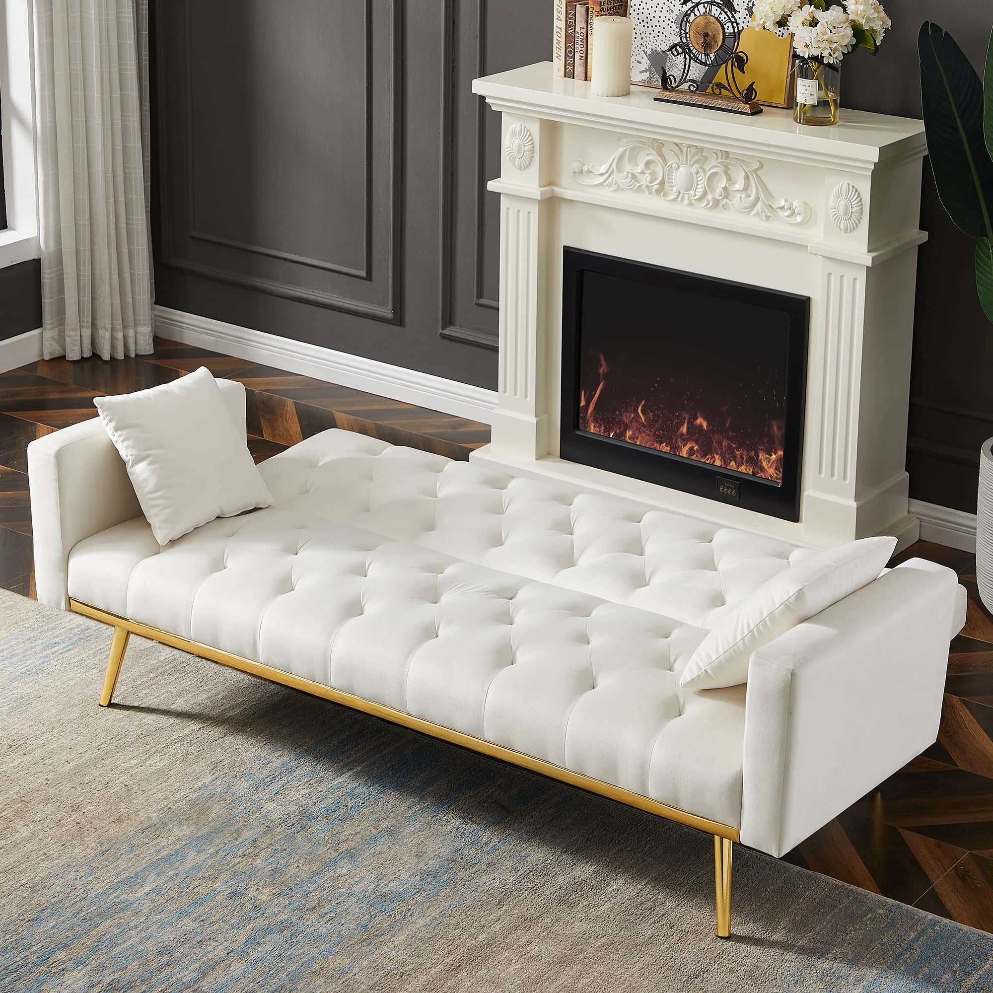 Cream White Convertible Folding Futon Sofa Bed P60767