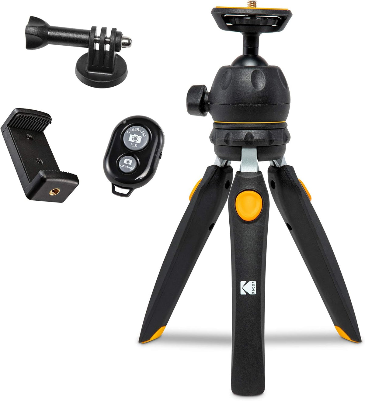 Mini Adjustable Tripod with Remote, 360° Ball Head, Compact Tabletop Tripod, Selfie Stick, 5-Position Legs, Rubber Feet, Smartphone & Action Camera Adapters, Pack of 2 I639