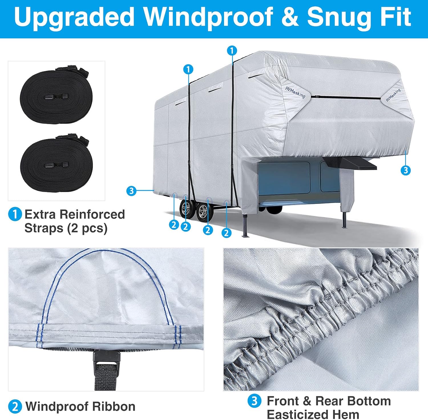 Ripstop Waterproof 5th Wheel Camper Cover with Adhesive Repair Patch E513