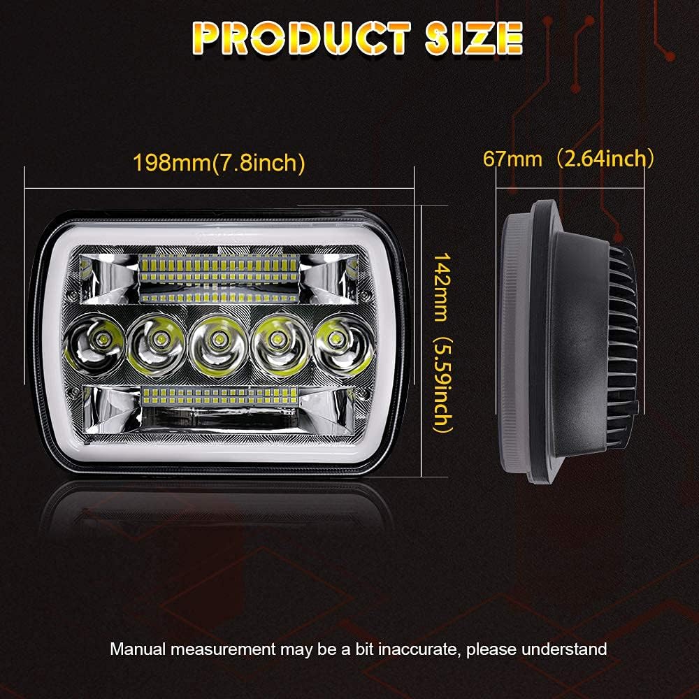 5x7 LED Headlight 2PCS 7x6 inch Halo Sealed Beam H6054 Replacement Hi/Lo Beam DRL Pack of 2 Y526831
