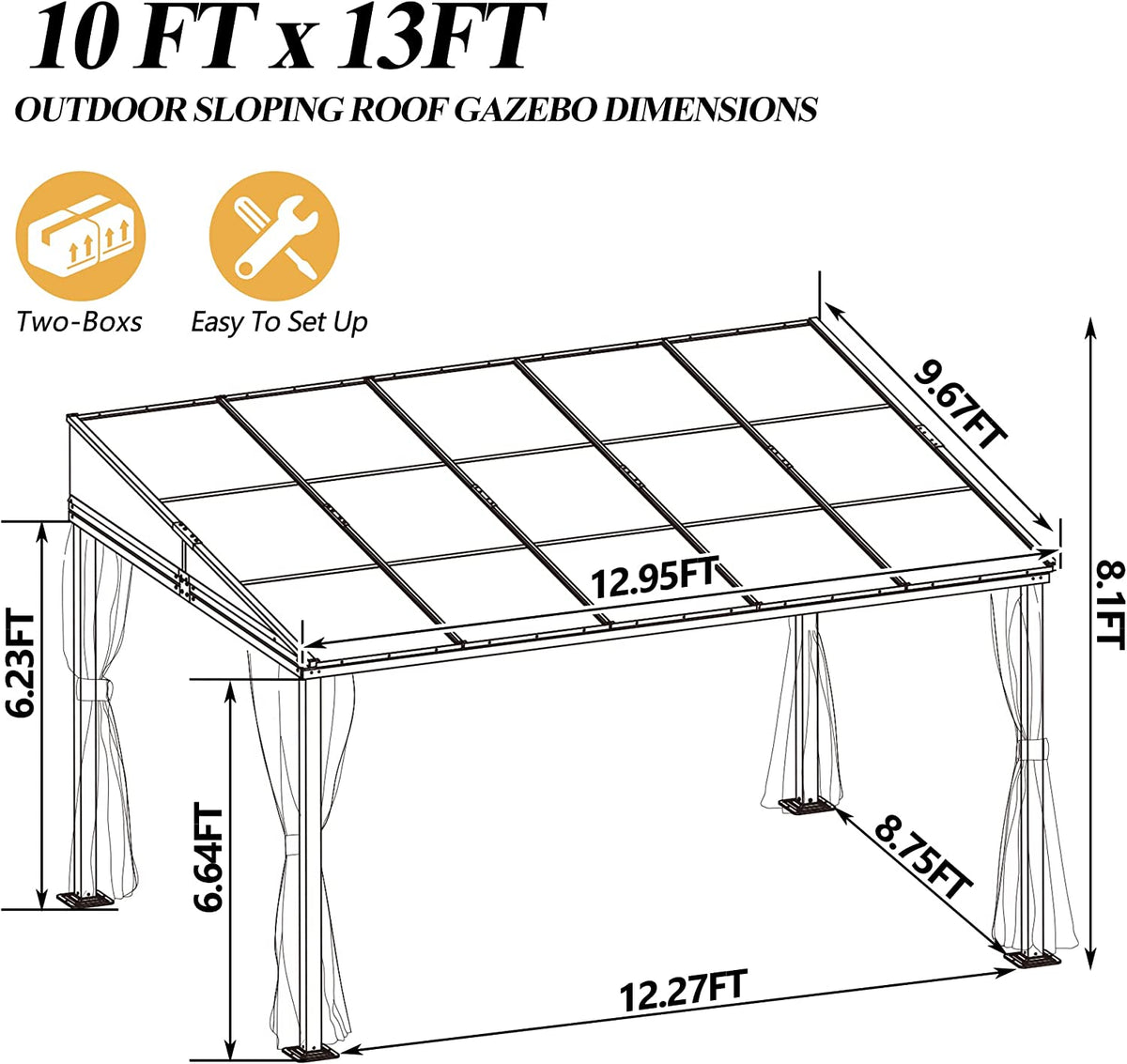 10 x 13FT Polycarbonate Hardtop Gazebo with Aluminum Frame N18269