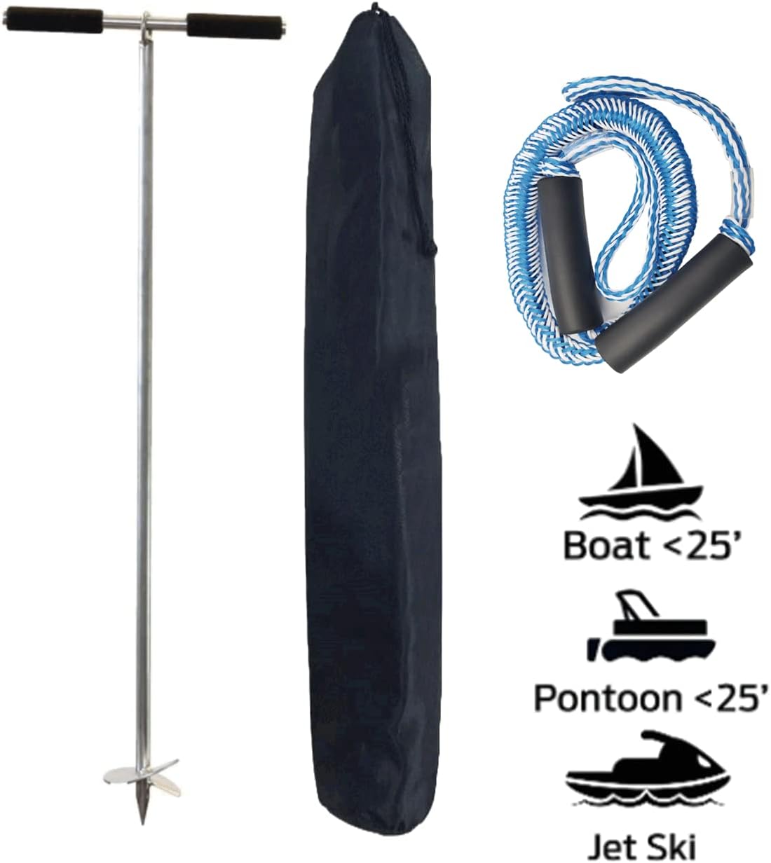 36" Marine Grade Stainless Steel 316 Boat Sand Anchor Kit with Bungee Dock Line and Case, Pack of 2 J566154