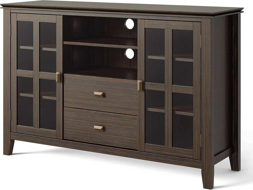 53 inch Solid Wood TV Media Stand with Storage Shelves and Glass Doors H5098