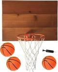 Indoor Basketball Wood Backboard with 9" Hoop, Net, 3 Mini Basketballs, Hand Pump, 5 Bonus Balls L936321