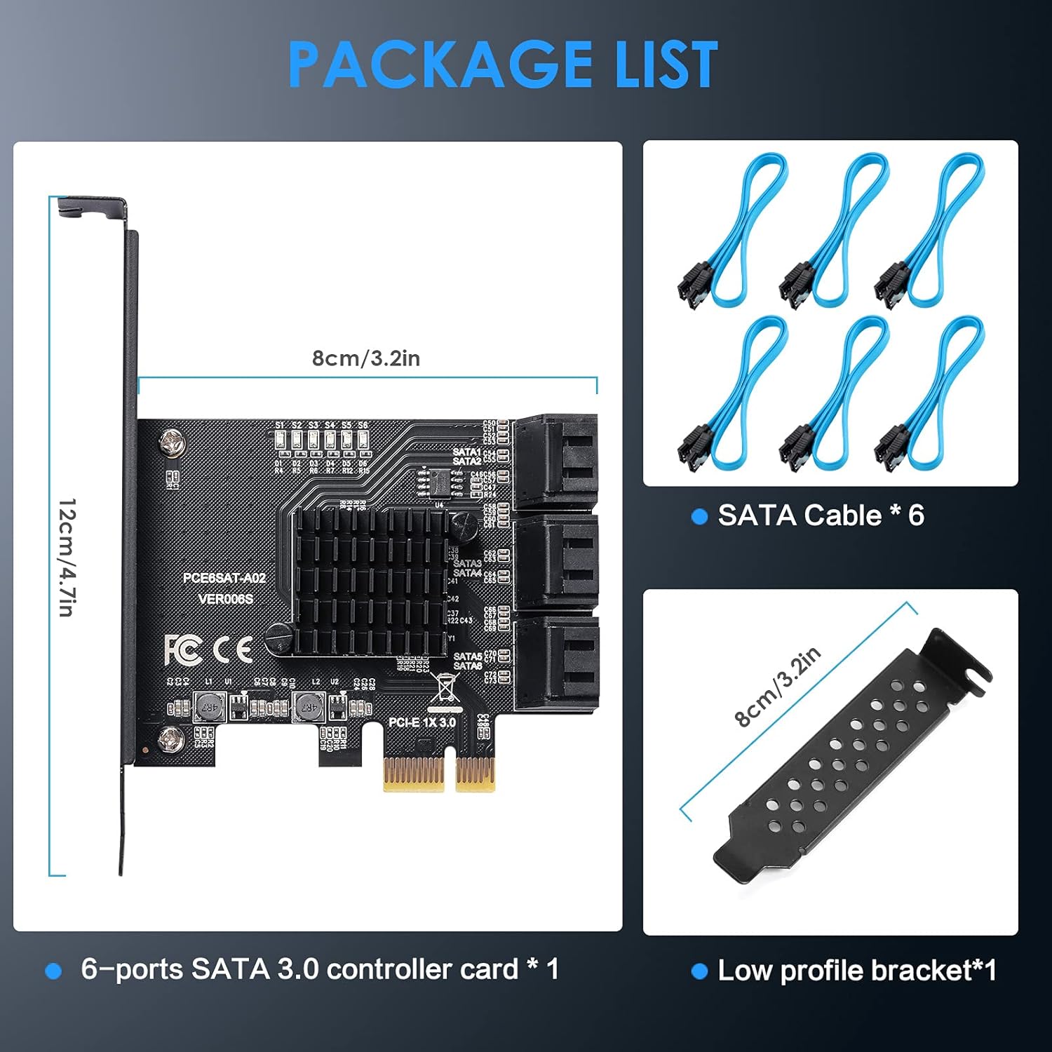 6 Port SATA 3.0 PCIe Controller Card with 6 SATA Cables X360605