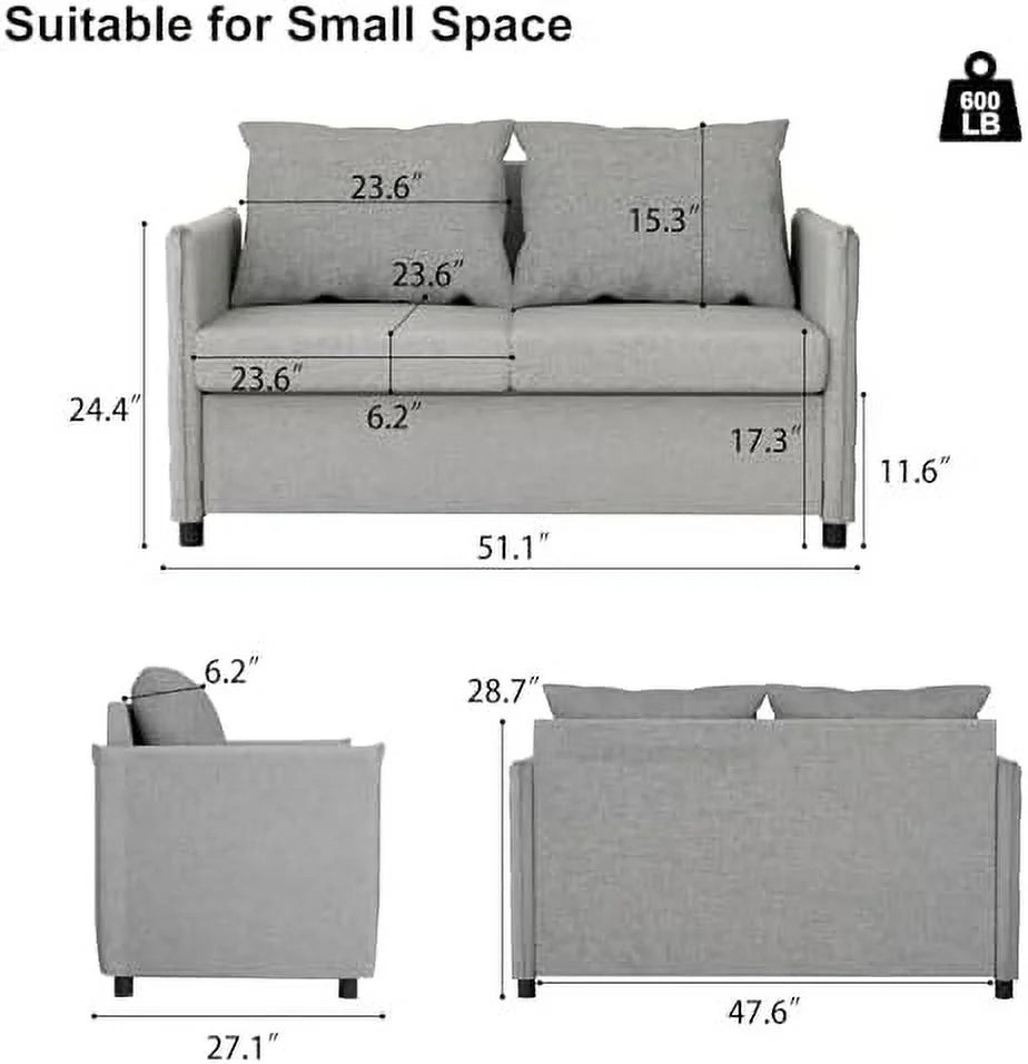 Light Grey Fabric 2-Seater Loveseat Sofa U7625