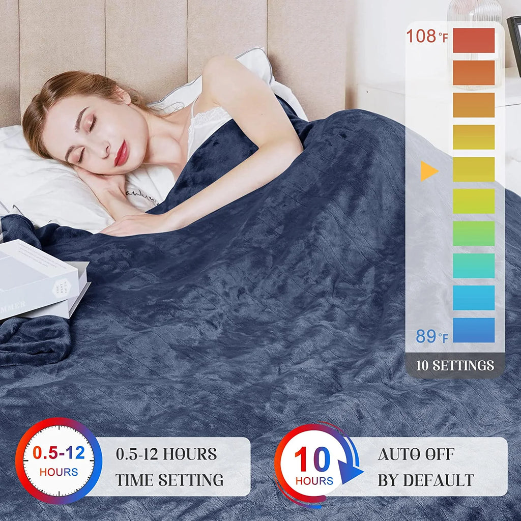 Heated Electric King Size Velvet Blanket with Dual Control D108