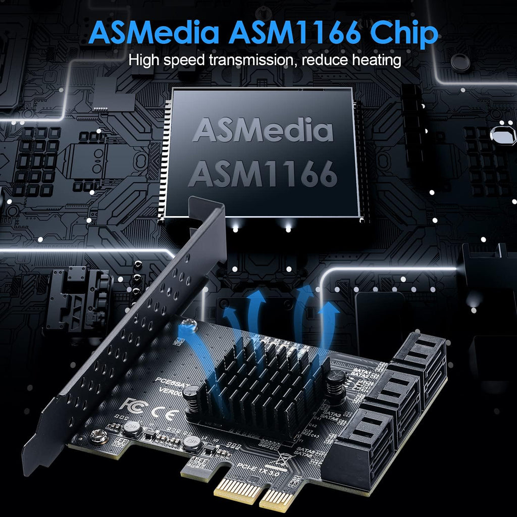 6 Port SATA 3.0 PCIe Controller Card with 6 SATA Cables X360605