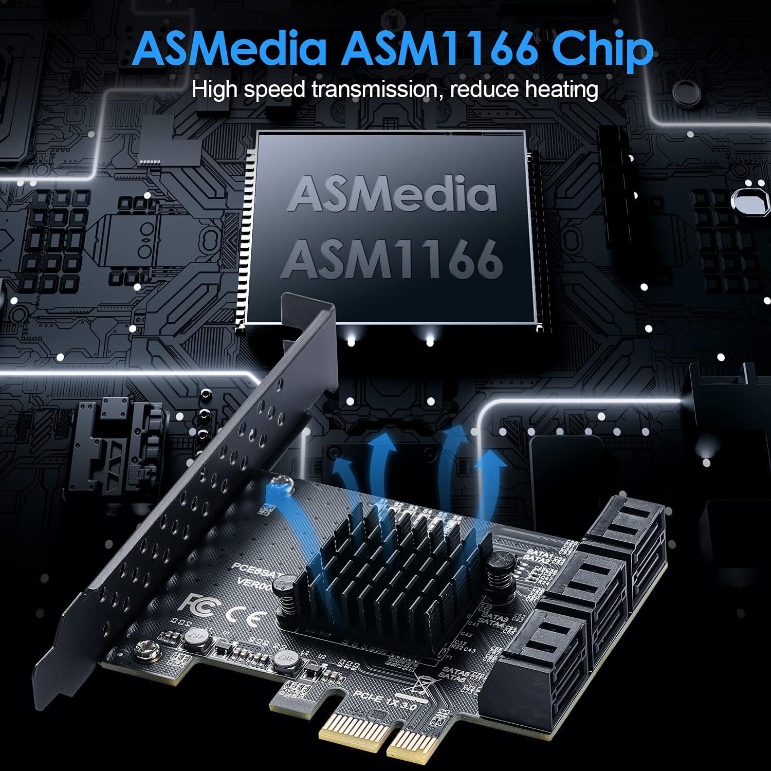 6 Port SATA 3.0 PCIe Controller Card with 6 SATA Cables X360605