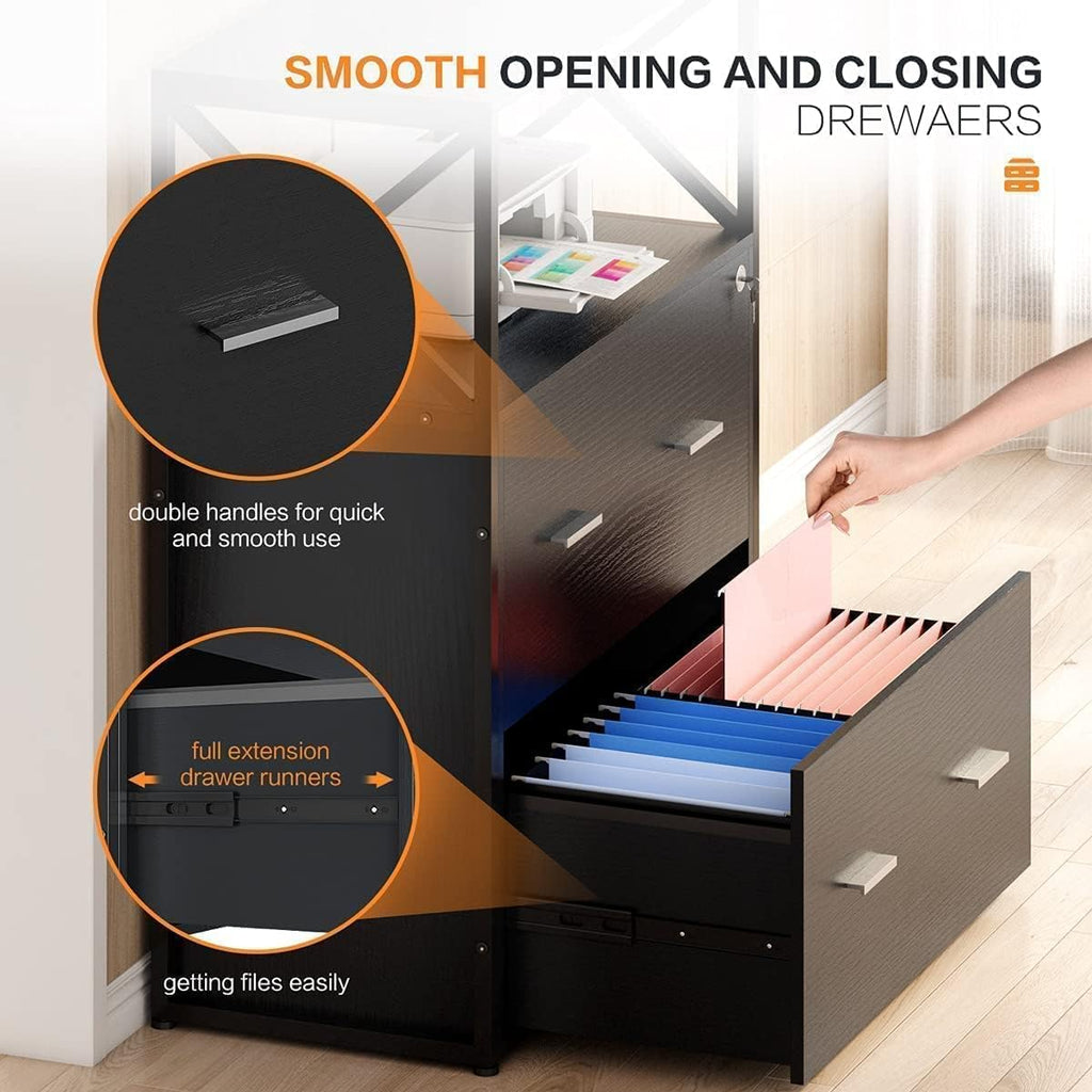2 Drawer Lateral Filing Cabinet with Lock Black D9128