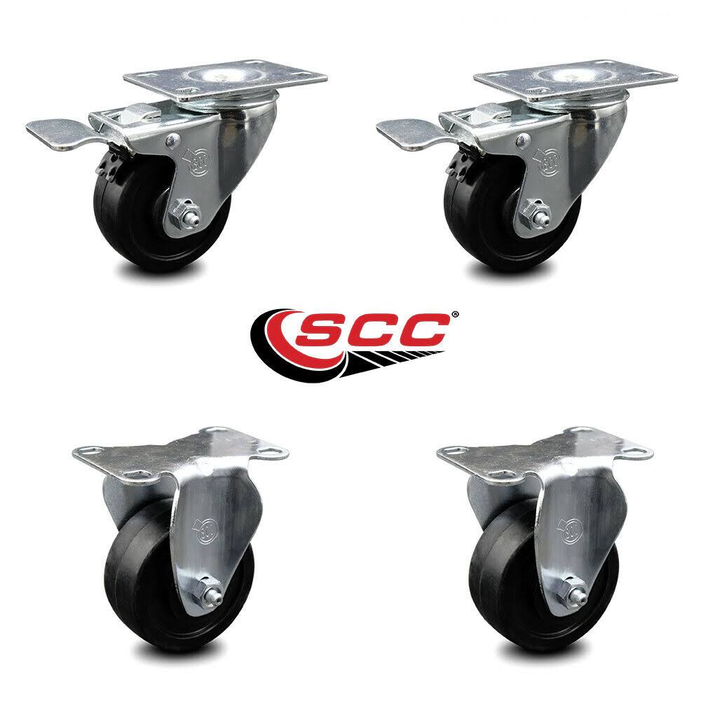 Set of 4 Soft Rubber Caster with Brakes F54220