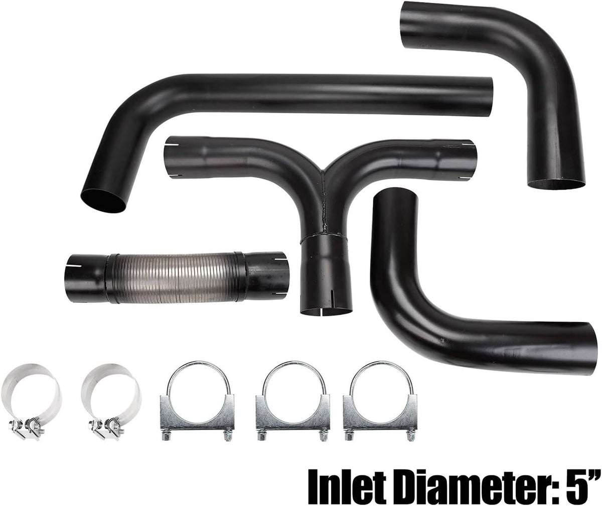 Black 5'' Stainless Steel Universal T Pipe Kit Dual Smoker Exhaust Stack System T823