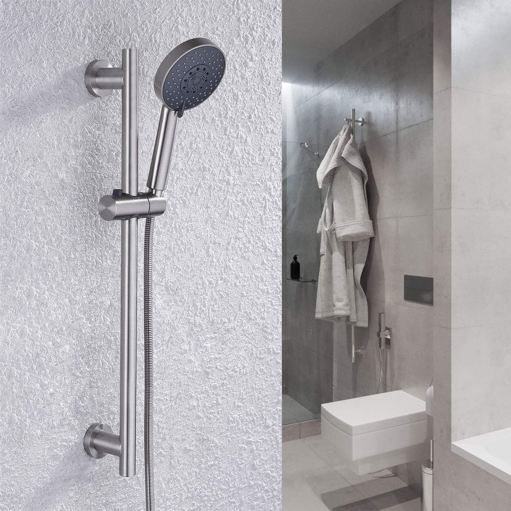 Slide Bar with Handheld Shower Head Hand Shower Hose Holder Adjustable 5-Function Massaging Sprayer Brushed Finish, Pack of 2 I607