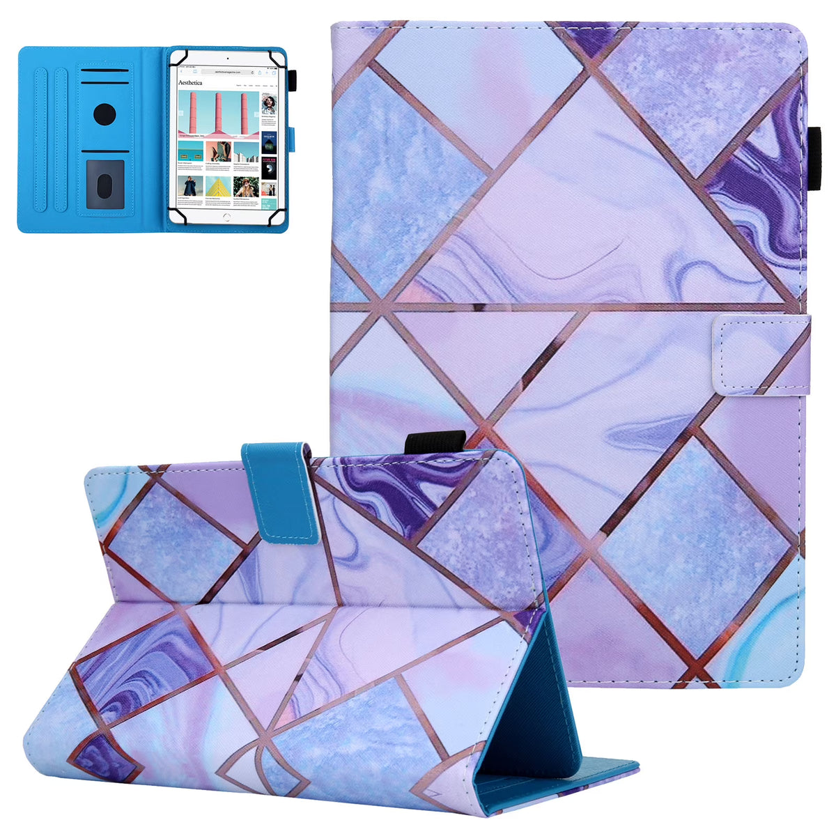 10 Inch Tablet Case, Folio Flip PU Leather Stand Case Cover, Purple Marble R8305