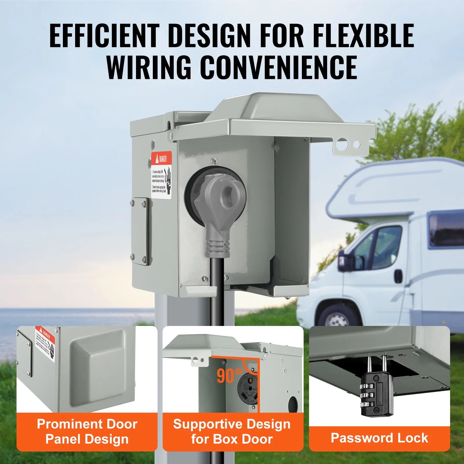 30Amp RV Power Outlet Box, 25/250V Enclosed Lockable Weatherproof Electrical Outdoor Receptacle Panel R54143