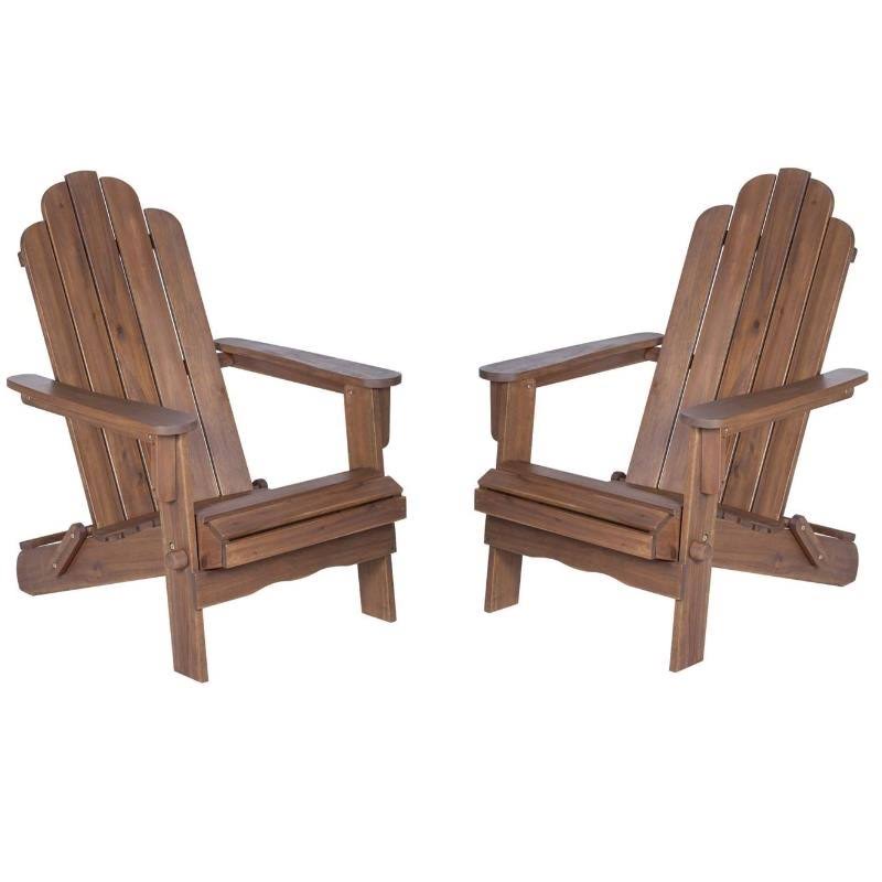 2 Piece Patio Set with 2 Acacia Adirondack Chair in Dark Brown D26725