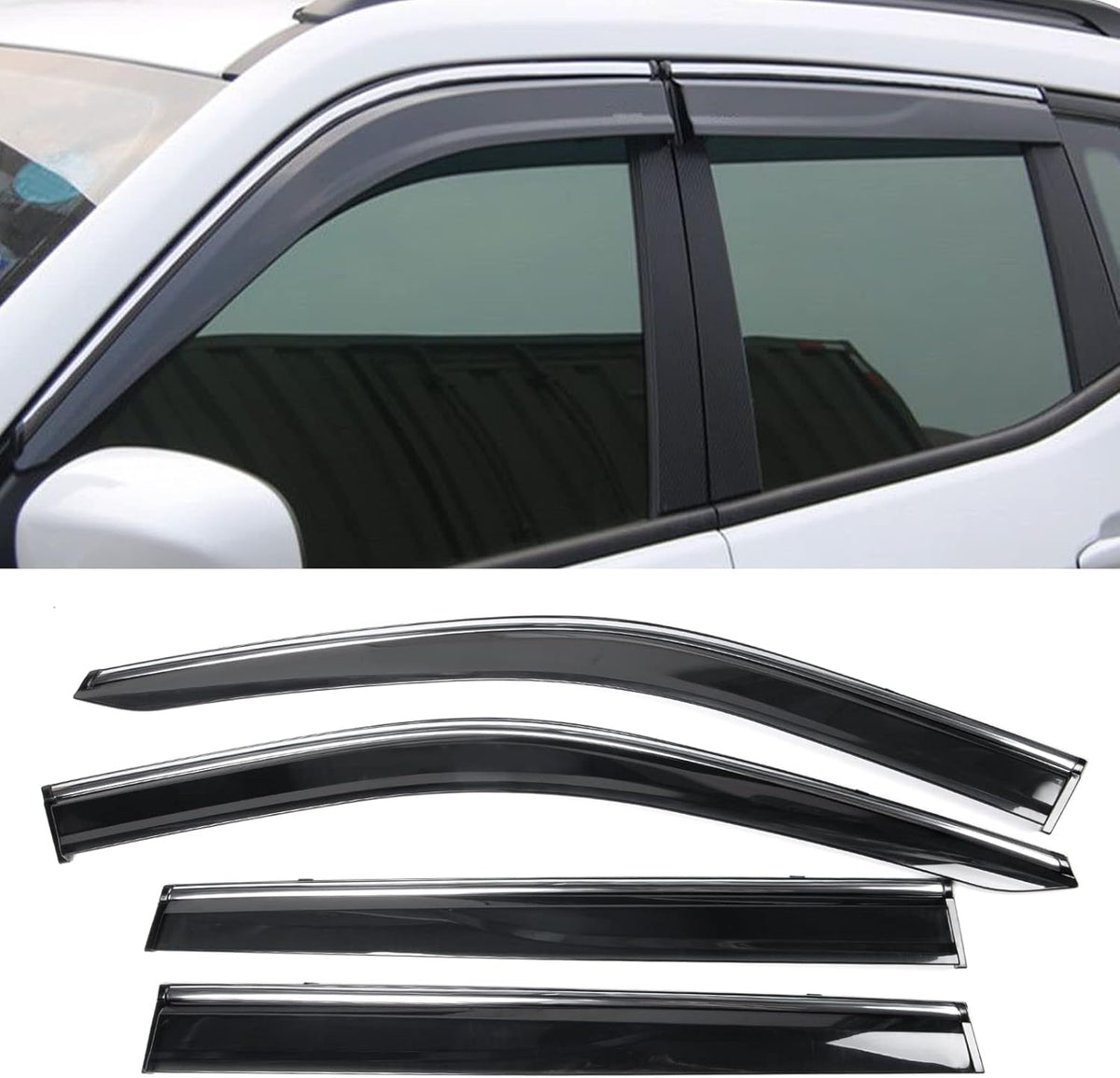 Window Visor Rain Guard Shade 4PC Injection Polycarbonate with Chrome Trim Z88275