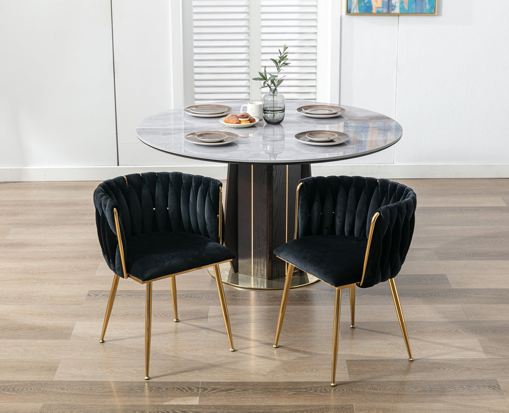 Black Velvet Upholstered Dining Chair Set of 2 with Metal Legs Z749098
