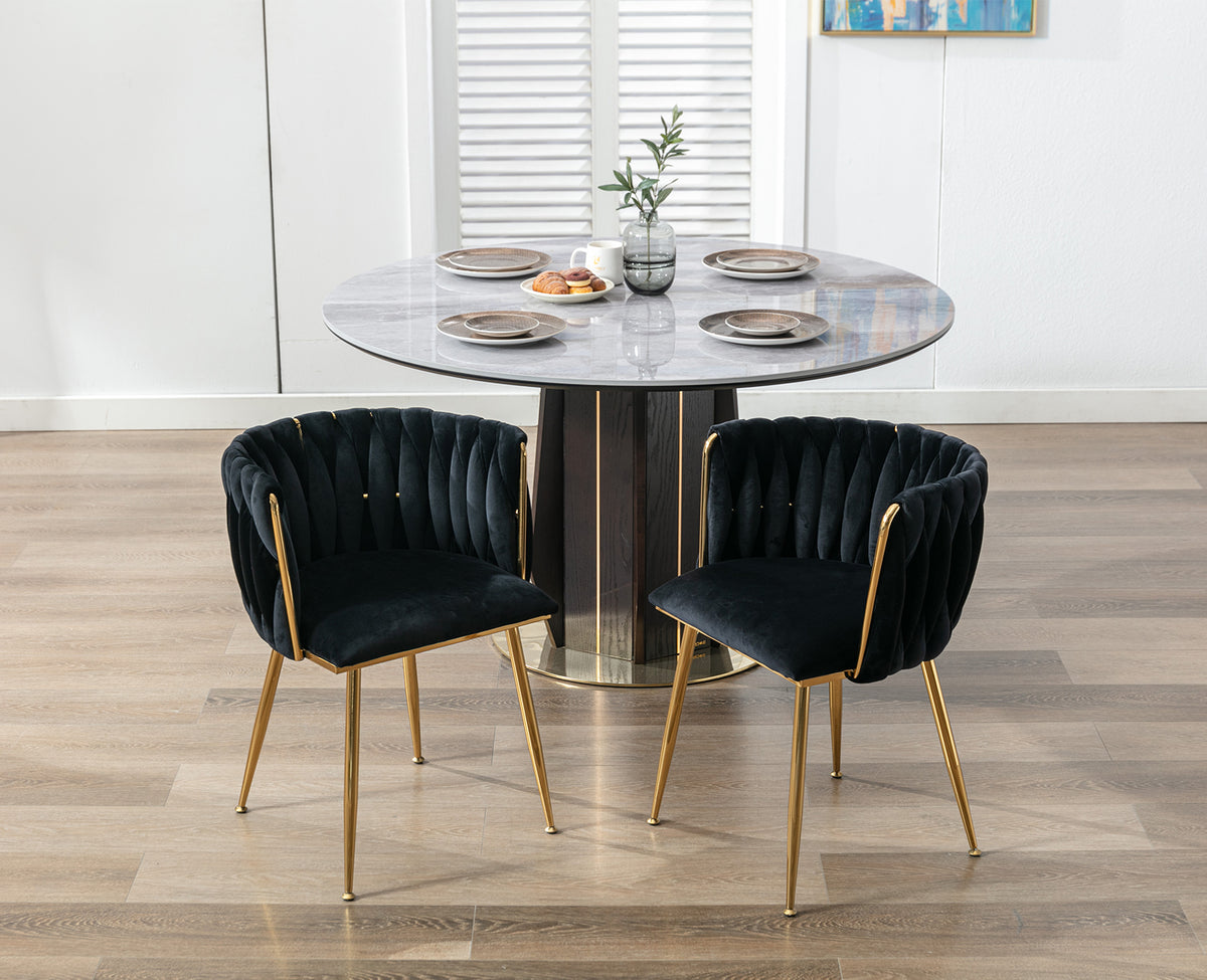 Black Velvet Upholstered Dining Chair Set of 2 with Metal Legs Z749098