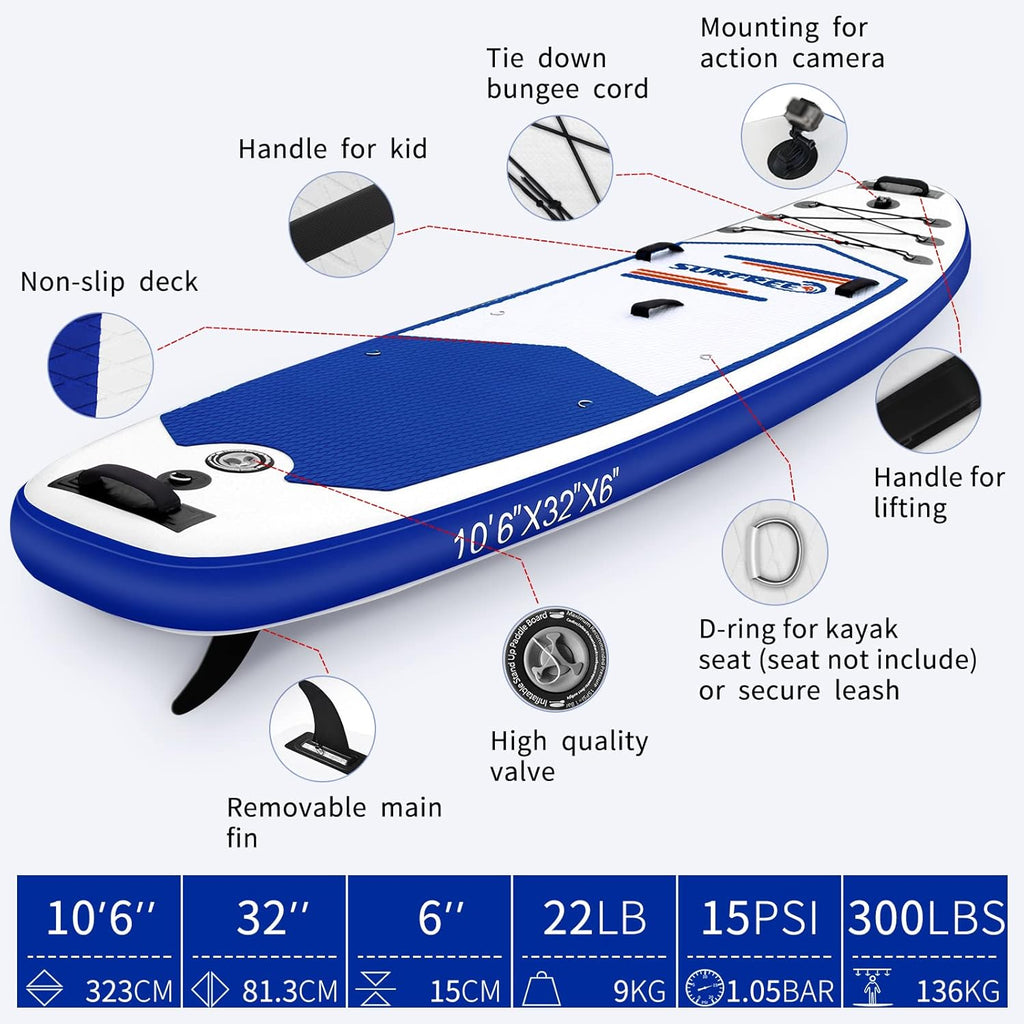 Inflatable Stand Up Paddle Board with Adjustable Paddle, Backpack, Leash, Hand Pump, Repair Kit P958881