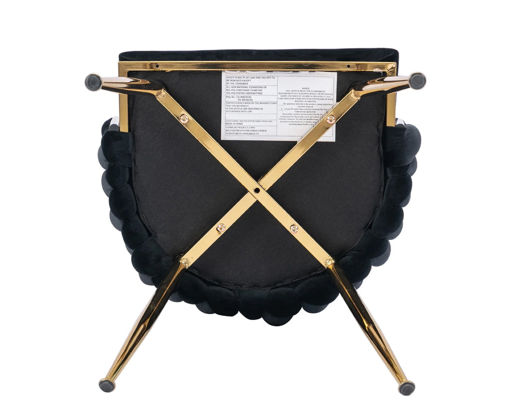 Black Velvet Upholstered Dining Chair Set of 2 with Metal Legs Z749098