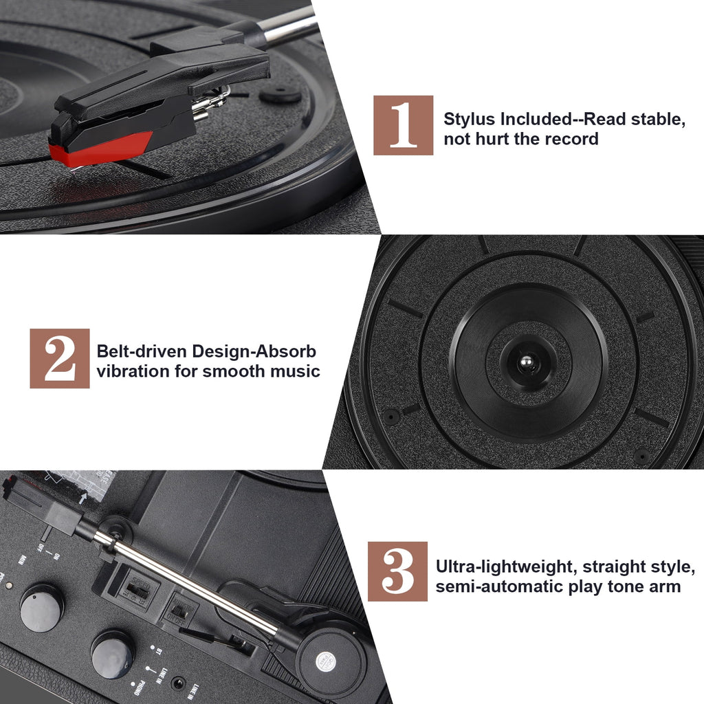 Bluetooth Record Player Turntable with Built-in Stereo Speakers, Suitcase Design - Blue Q4655