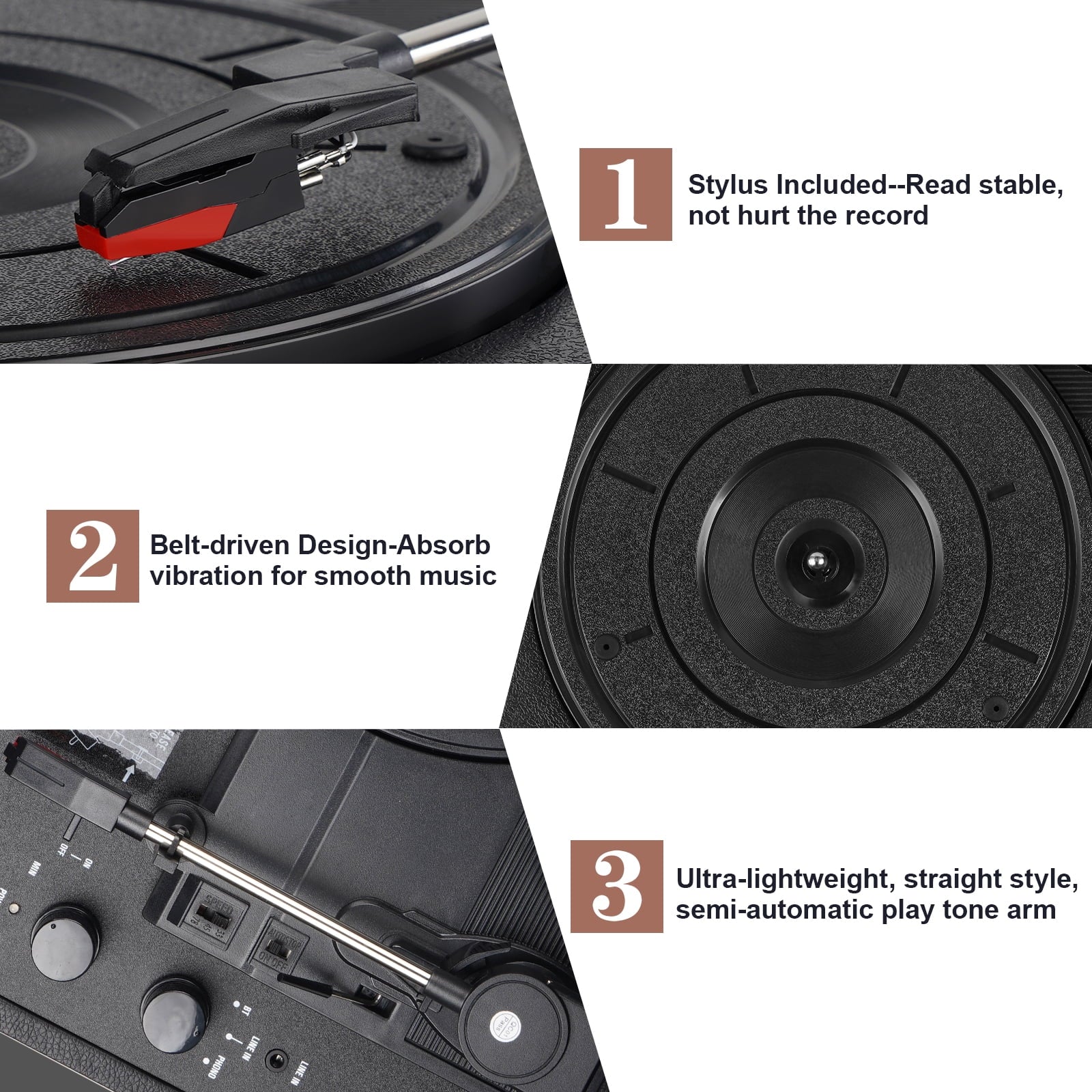 Bluetooth Record Player Turntable with Built-in Stereo Speakers, Suitcase Design - Blue Q4655