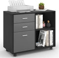 Black Oak Dark Grey Lateral File Cabinet on Wheels U4595