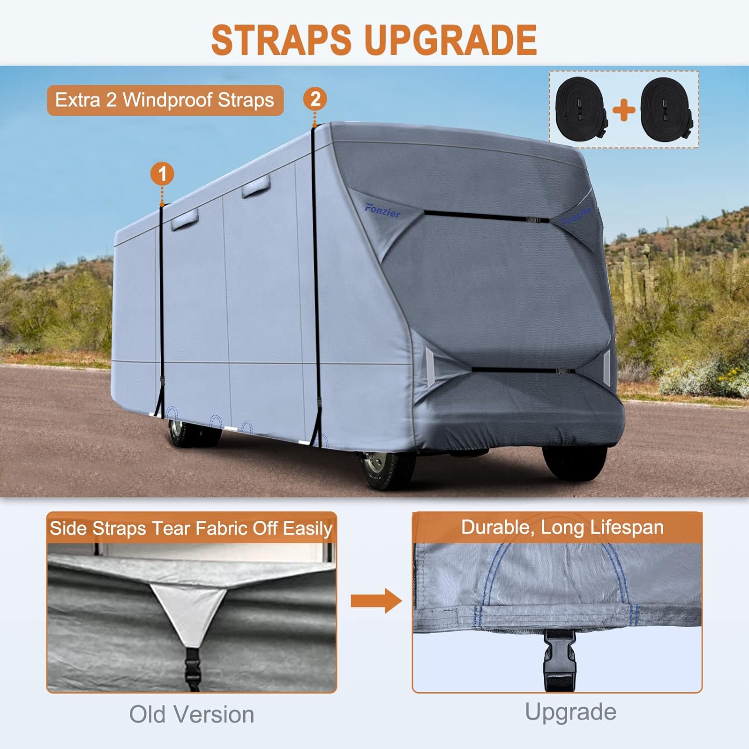 Rip-Stop 210D Class C RV Cover for 29’-32’ Motorhome with 2Pcs Extra Long Straps & Gutter Covers Z32861