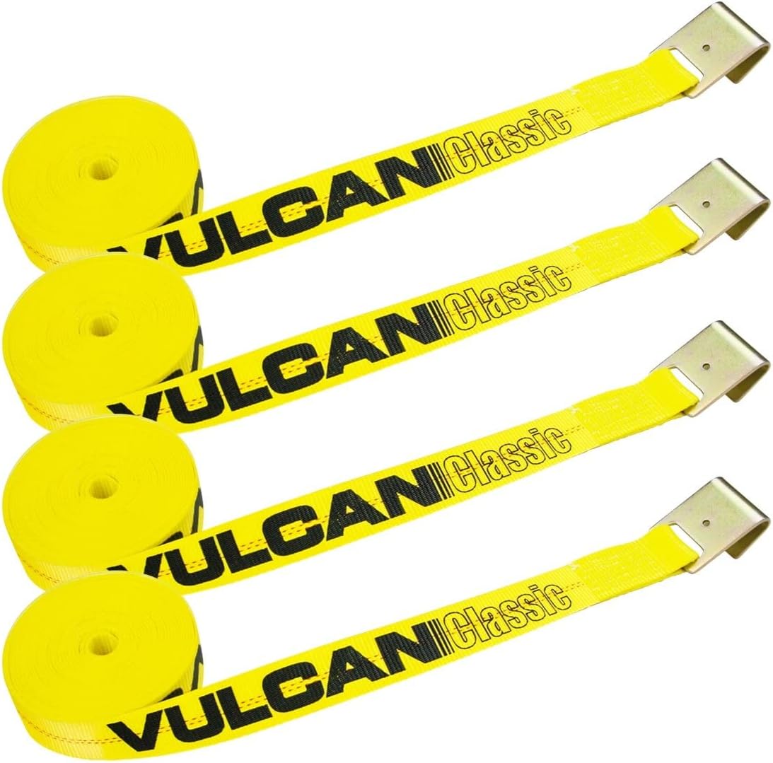 Classic Yellow 2 Inch x 30 Foot Winch Strap with Flat Hook, 4 Pack I332