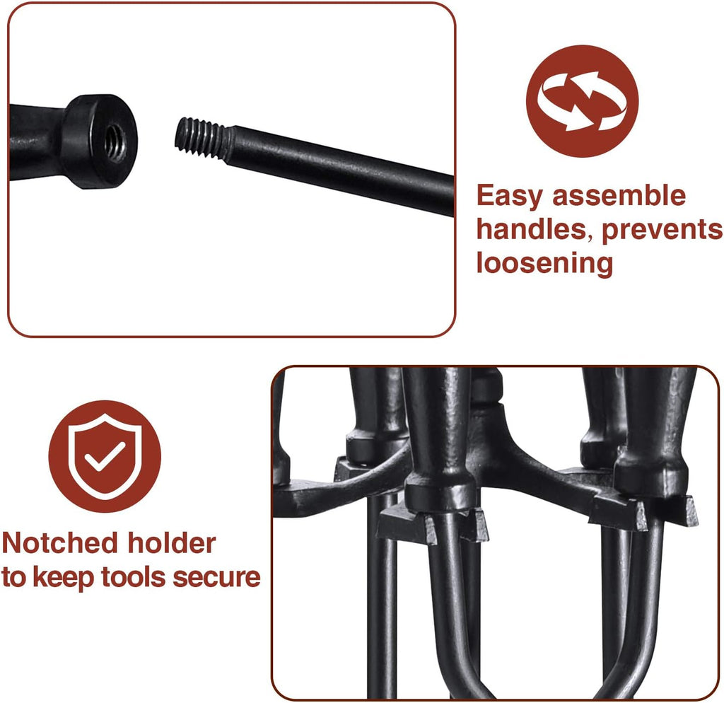5 Pieces 32inch Black Cast Iron Fireplace Tool Set with Log Holder W650873