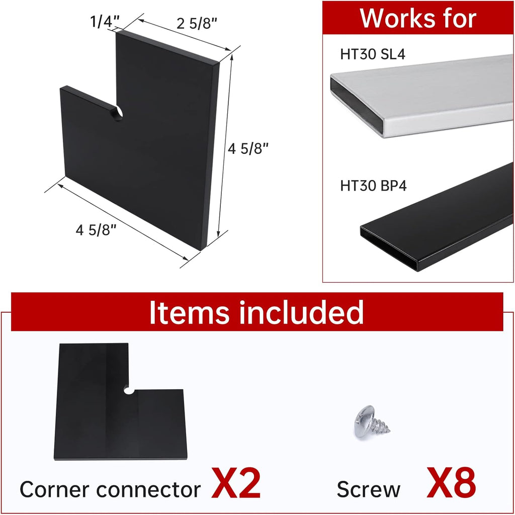 2pack Weldless L-Shape Handrail Connector Black POM for 90° Corner Thin Rectangle Top Rail Cable Railing System J8448