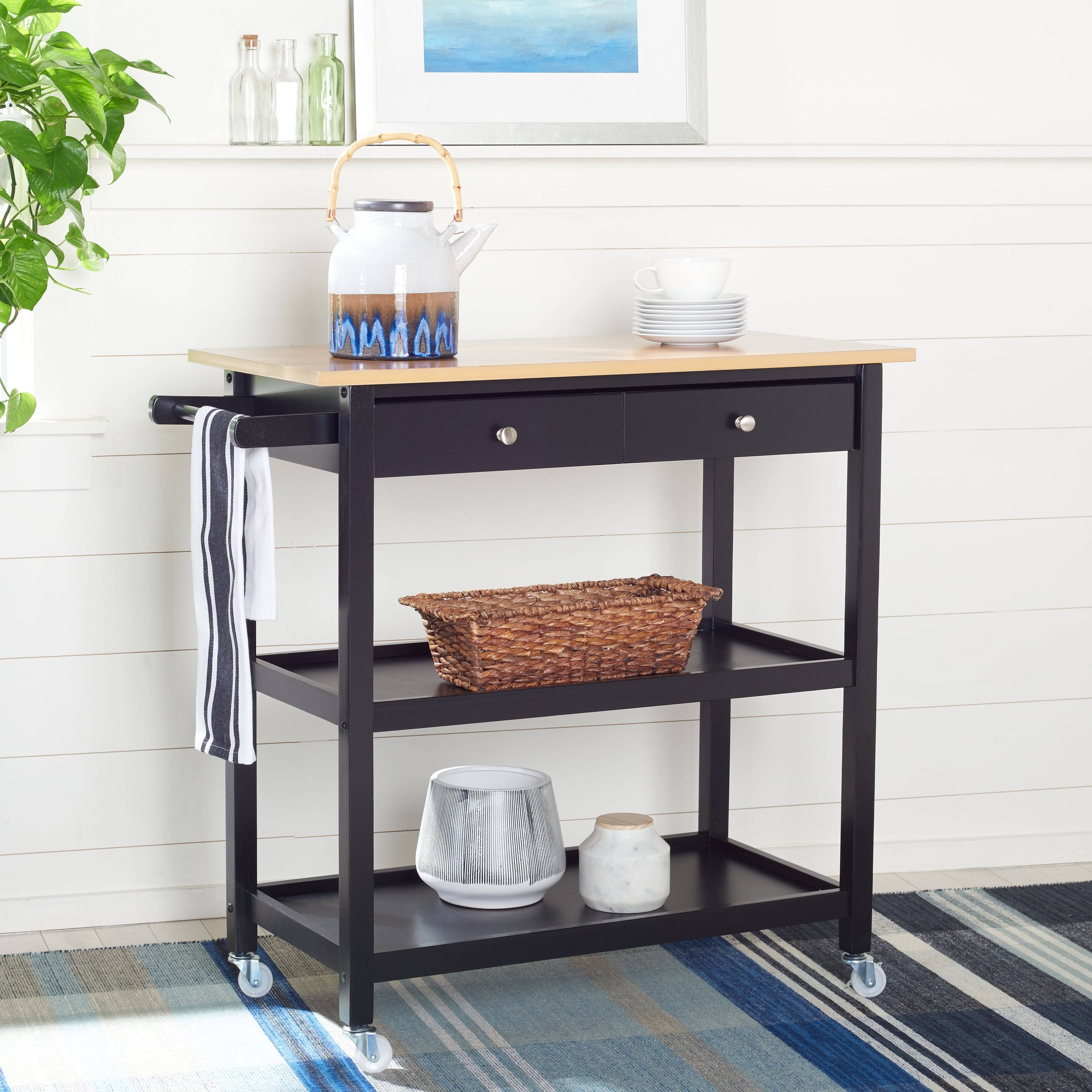 Black 2 Drawer 3 Shelf Kitchen Cart U926472