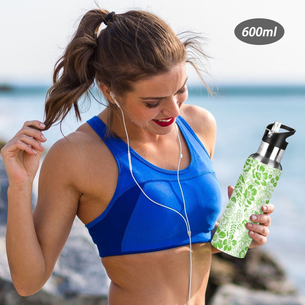 Green Stainless Steel Insulated Water Bottle with Straw Lid T3671