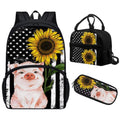 American Flag Pig Backpack Lunch Box Set of 3, Galaxy Space School Backpacks for Girls 10-12, Kids Bookbag Lunchbag Pencil Case U28431