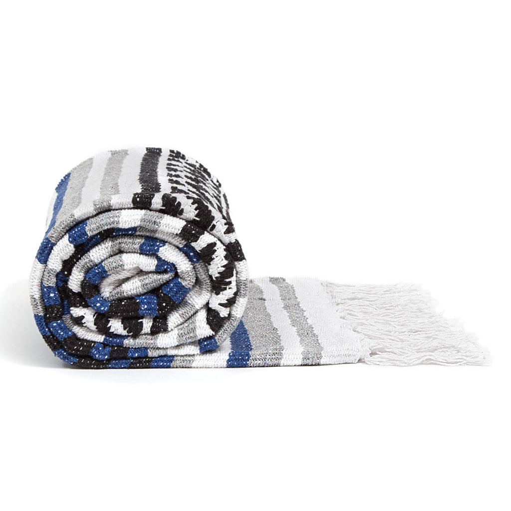 Blue Striped Woven Cotton Yoga Blanket N945490