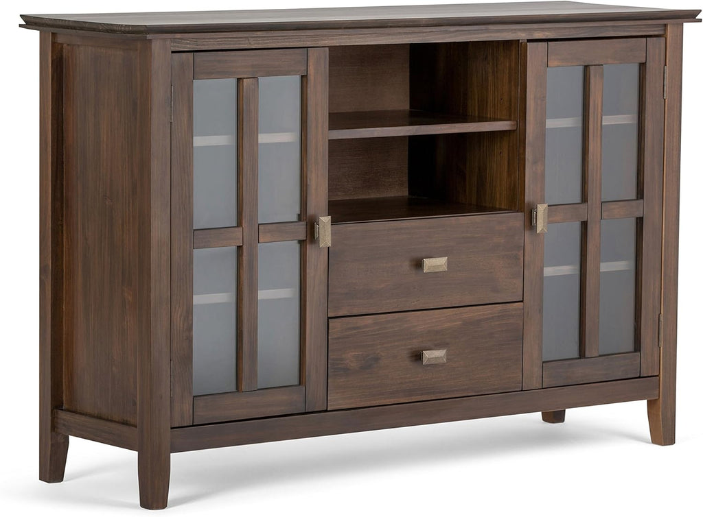 53 inch Solid Wood TV Media Stand with Storage Shelves and Glass Doors H5098