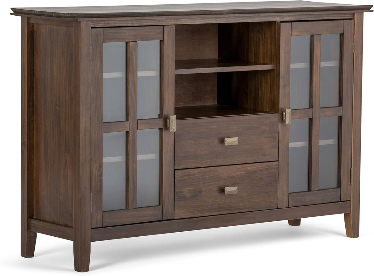 53 inch Solid Wood TV Media Stand with Storage Shelves and Glass Doors H5098