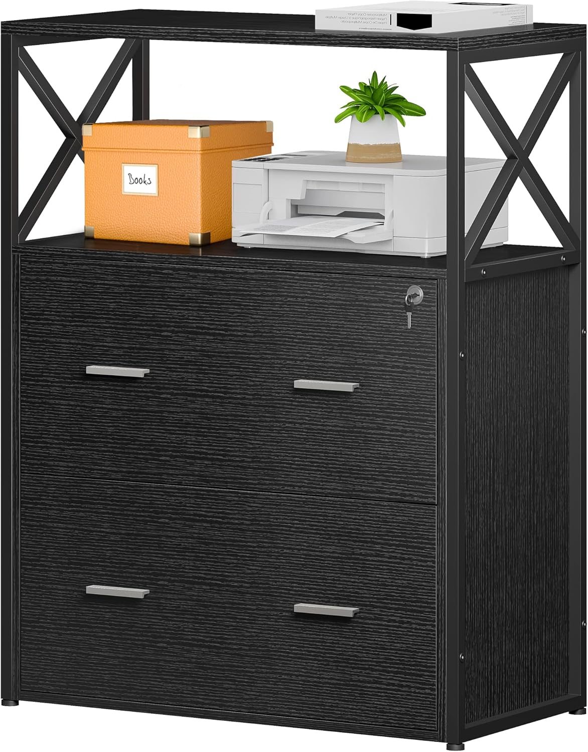 2 Drawer Lateral Filing Cabinet with Lock Black D9128