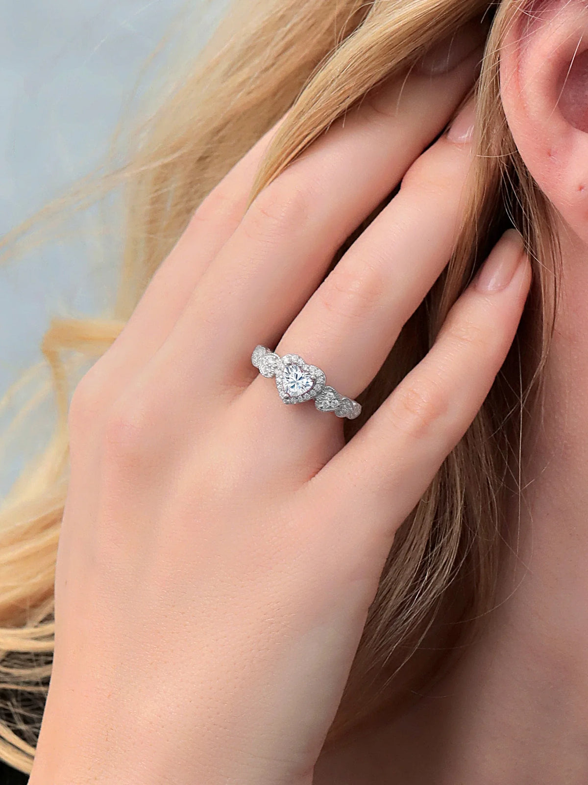 925 Sterling Silver White Moissanite Engagement Ring F99665