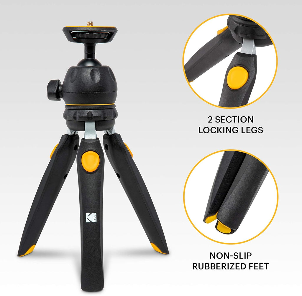 Mini Adjustable Tripod with Remote, 360° Ball Head, Compact Tabletop Tripod, Selfie Stick, 5-Position Legs, Rubber Feet, Smartphone & Action Camera Adapters, Pack of 2 I639