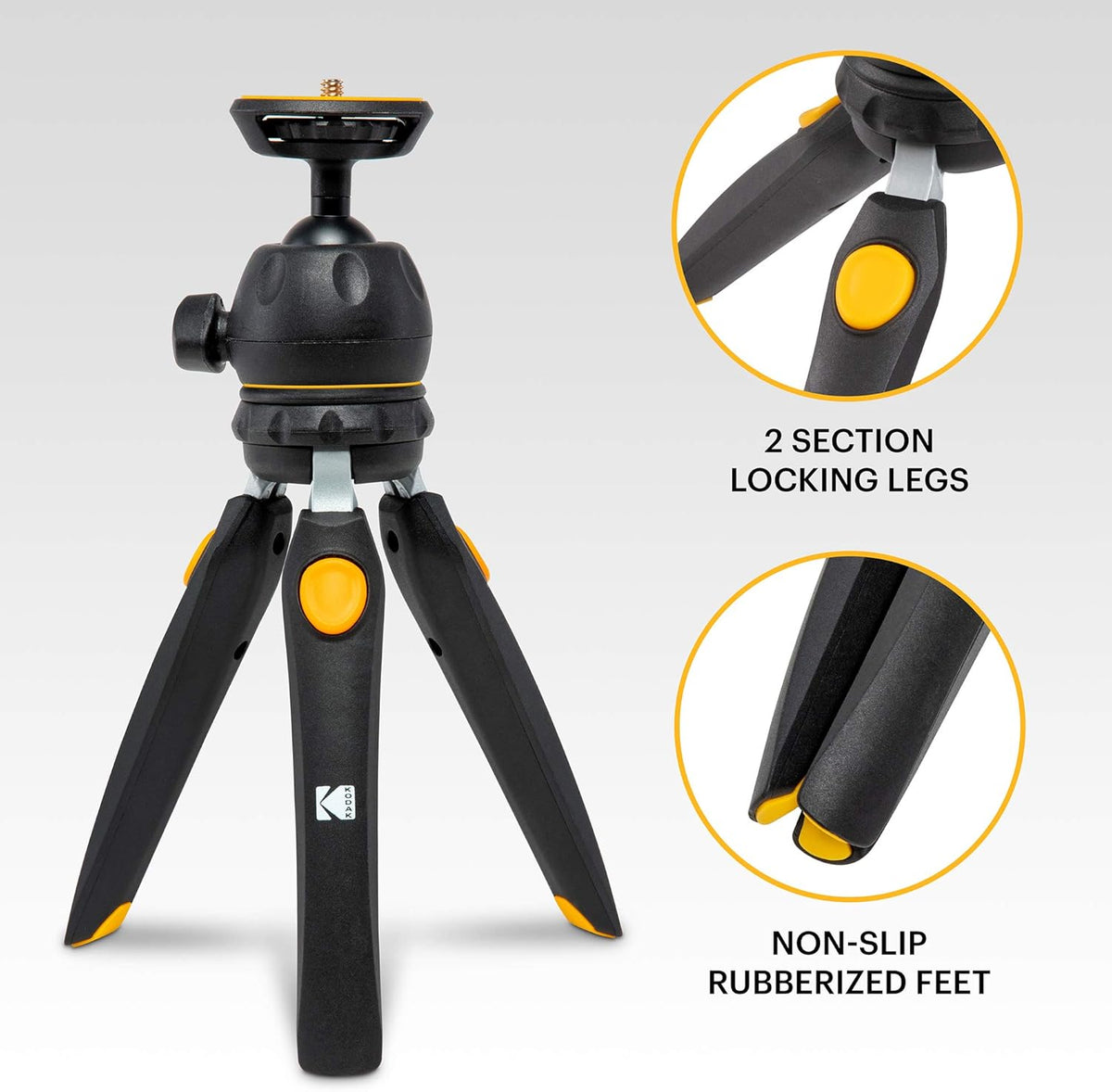 Mini Adjustable Tripod with Remote, 360° Ball Head, Compact Tabletop Tripod, Selfie Stick, 5-Position Legs, Rubber Feet, Smartphone & Action Camera Adapters, Pack of 2 I639