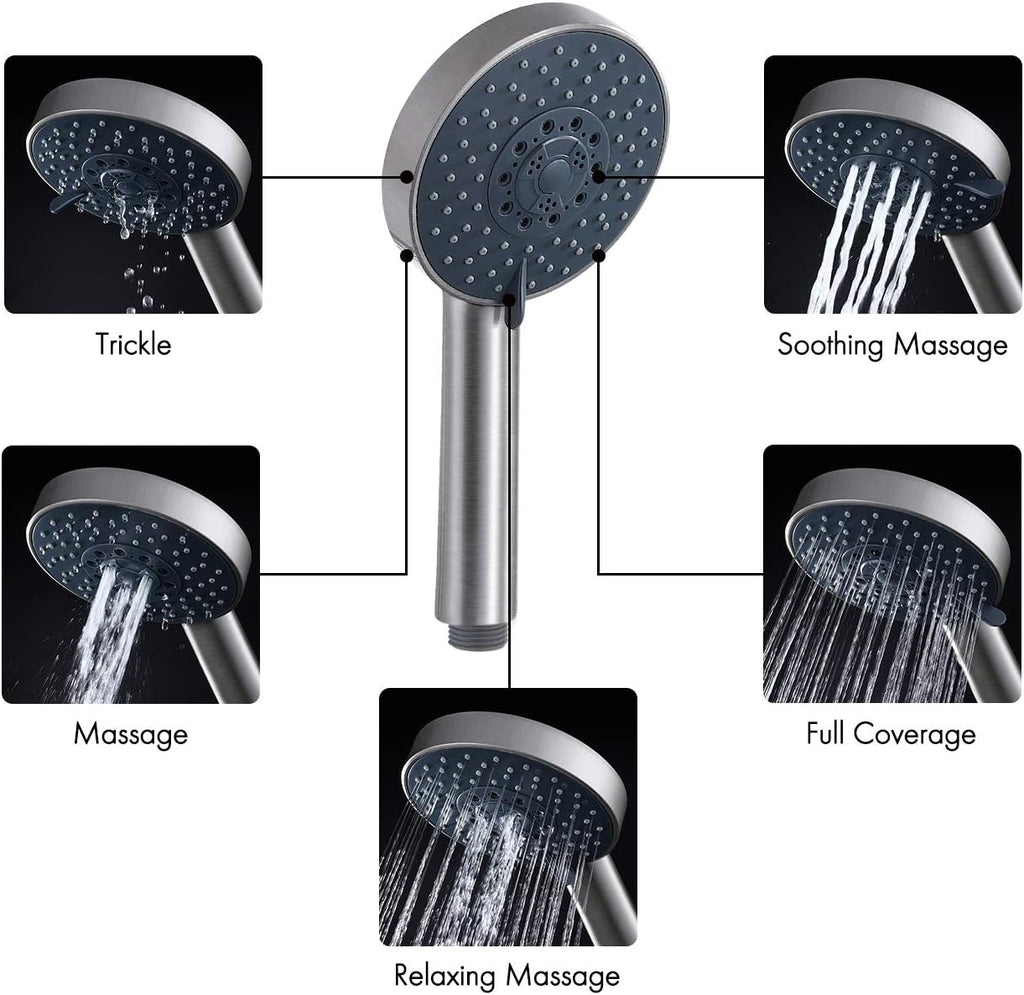 Slide Bar with Handheld Shower Head Hand Shower Hose Holder Adjustable 5-Function Massaging Sprayer Brushed Finish, Pack of 2 I607