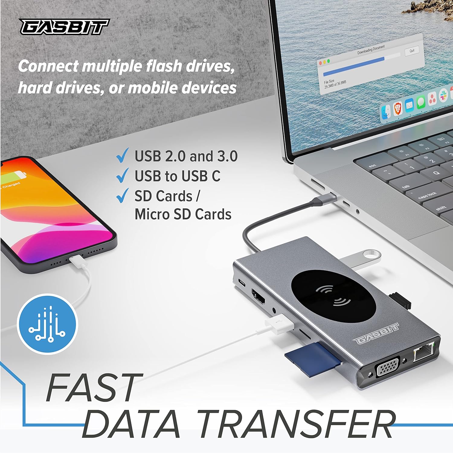15-in-1 USB C Hub Multiport Adapter with Wireless Phone Charger, Pack of 2 T405