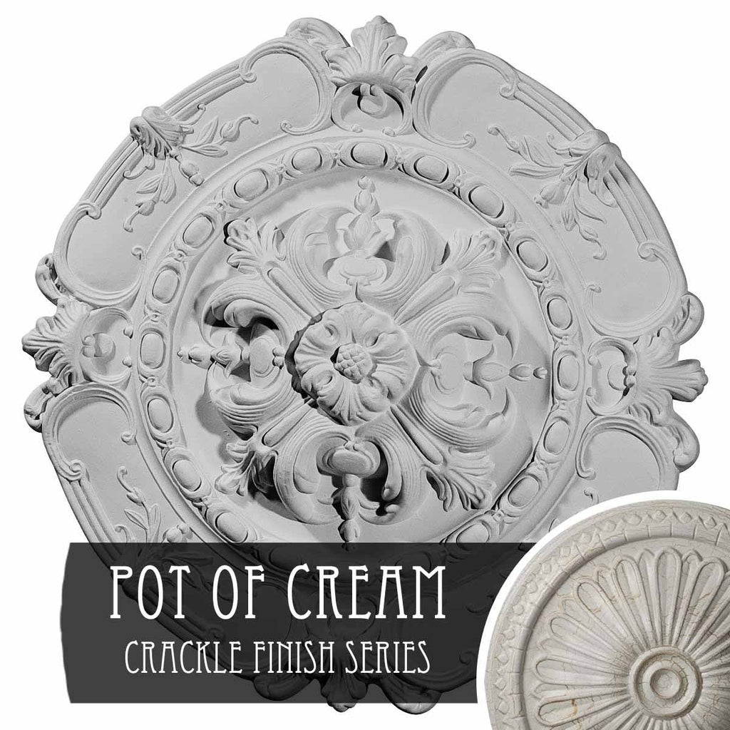 Hand-Painted Pot of Cream Crackle Ceiling Medallion D243654