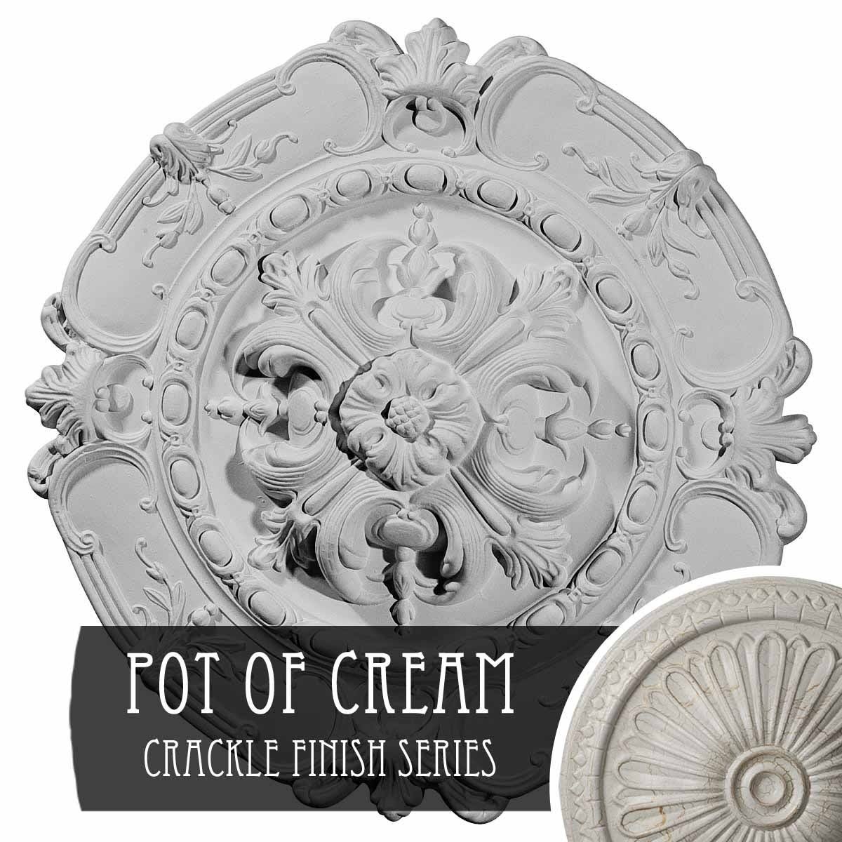 Hand-Painted Pot of Cream Crackle Ceiling Medallion D243654