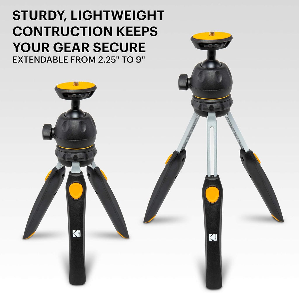 Mini Adjustable Tripod with Remote, 360° Ball Head, Compact Tabletop Tripod, Selfie Stick, 5-Position Legs, Rubber Feet, Smartphone & Action Camera Adapters, Pack of 2 I639