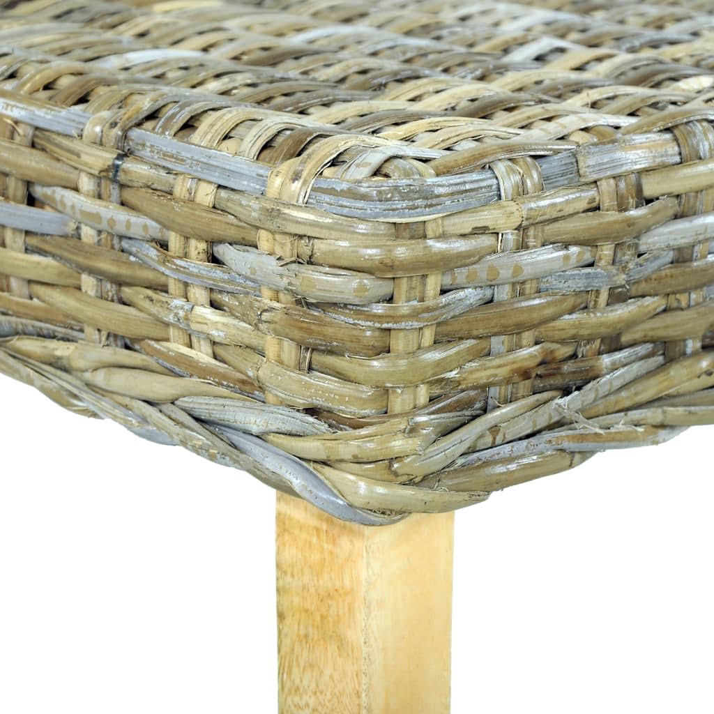 Natural Kubu Rattan and Solid Mango Wood Bench N194