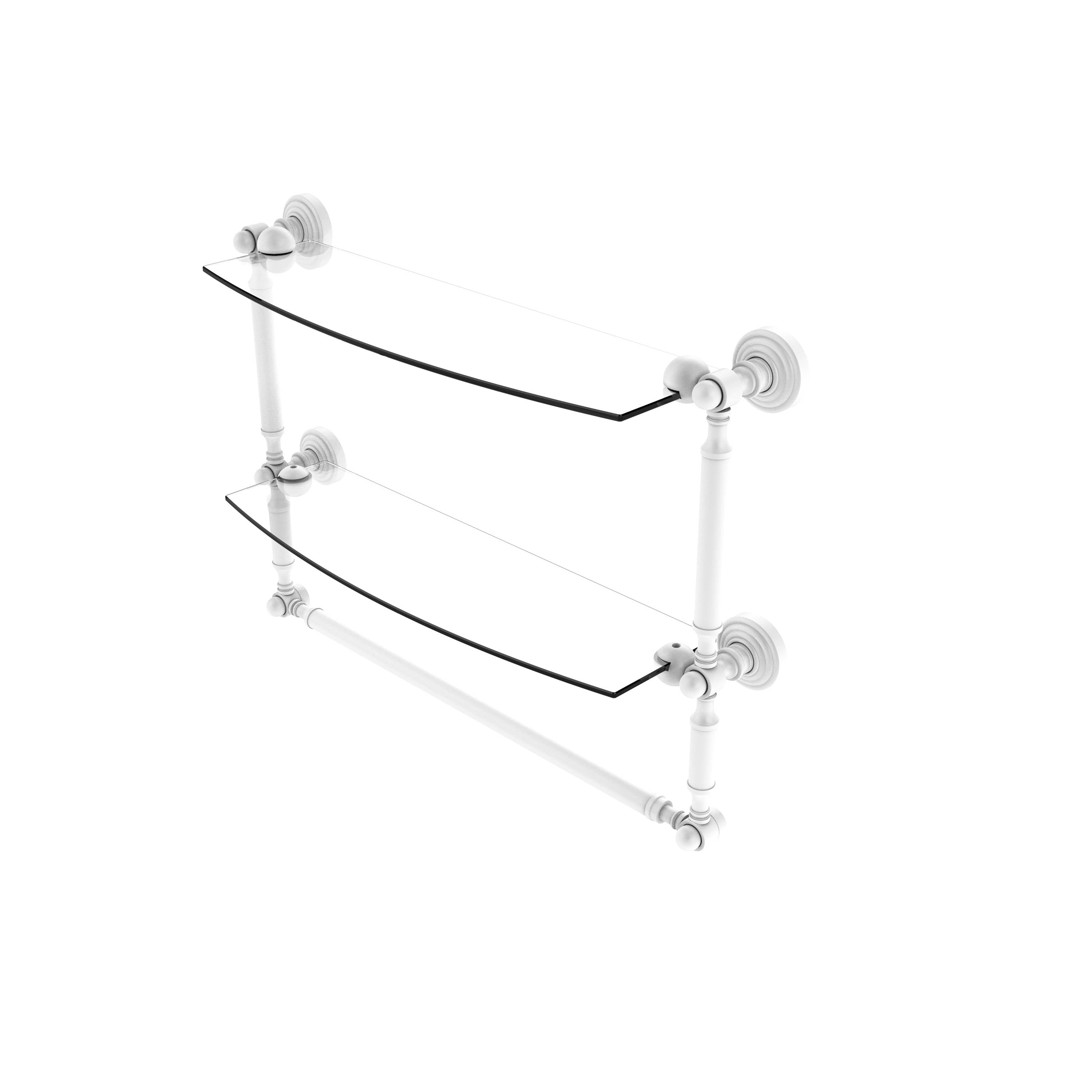 18 inch Two Tiered Glass Shelf with Towel Bar Matte Gray F368