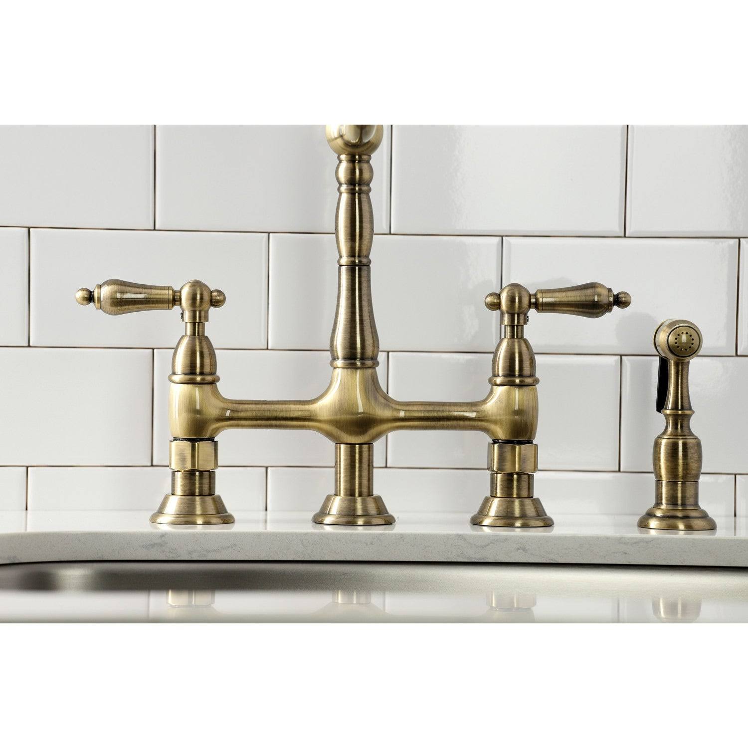 Antique Brass Kitchen Faucet with Brass Sprayer S1561